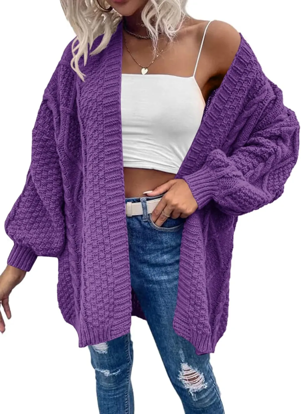 Dyexces Womens Oversized Cardigan Sweaters Open Front Cable Knit Lantern Long Sleeve Chunky Outwear Coats