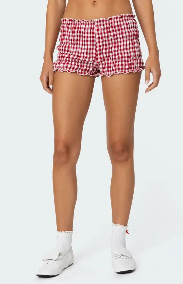 Edikted Gingham Scrunch Shorts