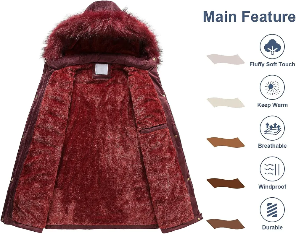 Women's Warm Winter Coat Velvet Puffer Jacket Quilted Faux Fur Hood