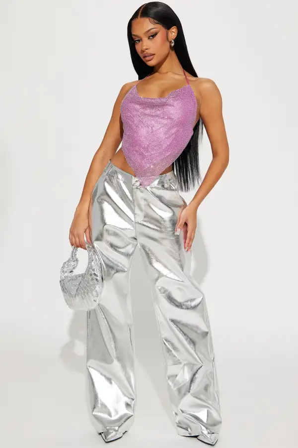 Layana Rhinestone Halter Top - Pink