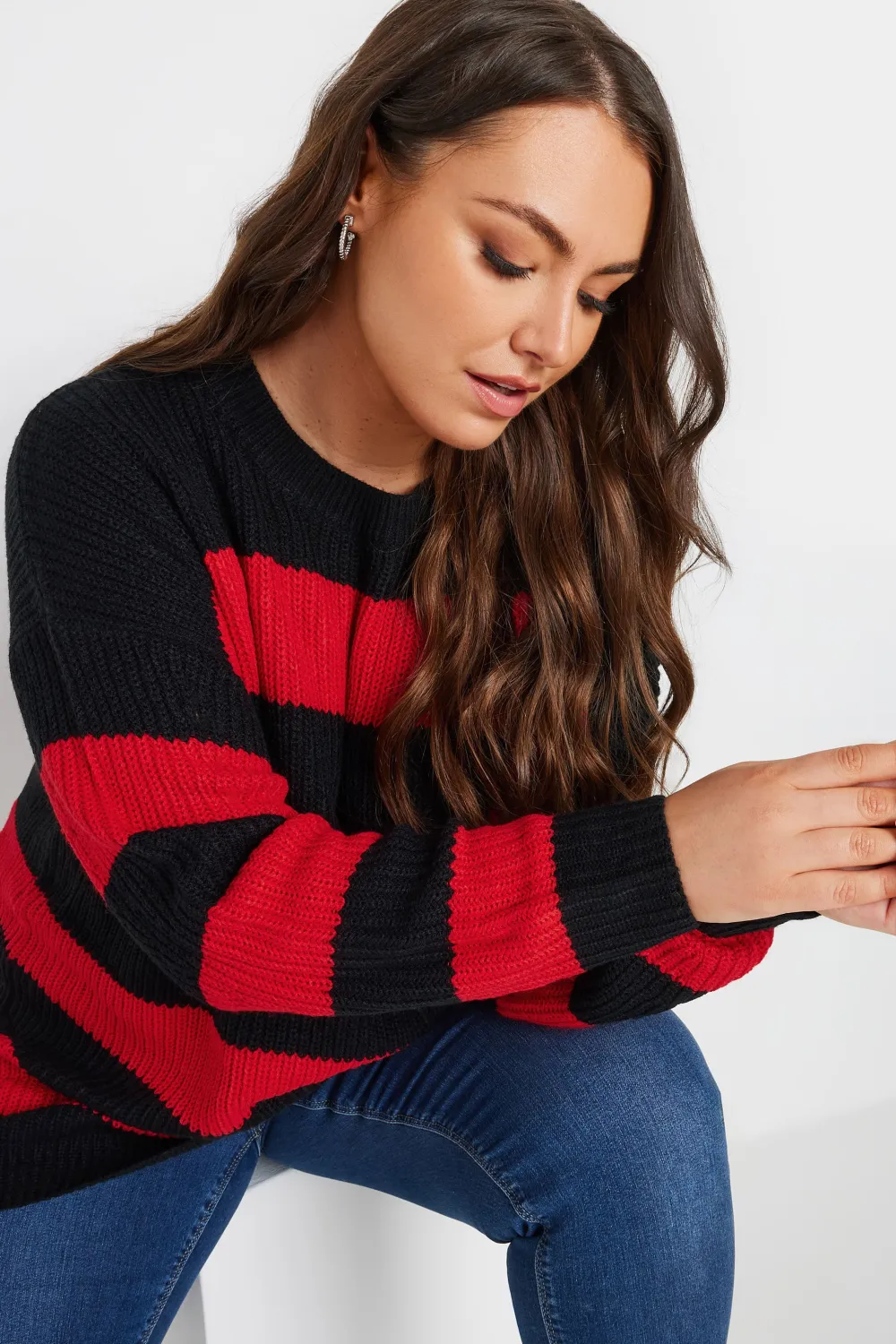 YOURS Curve Black & Red Stripe Knitted Jumper