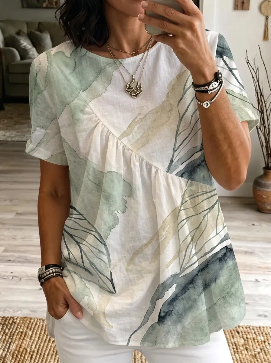 Women's Nashville Botanical Abstract Watercolor Printed Top