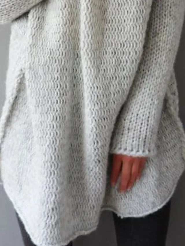 Women's Pullover Sweater Jumper Turtleneck Chunky Crochet Knit Knit Fall Winter Tunic Home Daily Basic Casual Soft Long Sleeve Solid Color Black White Light Grey S M L