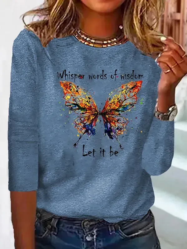 Butterfly Long sleeve Loose Casual T-Shirt