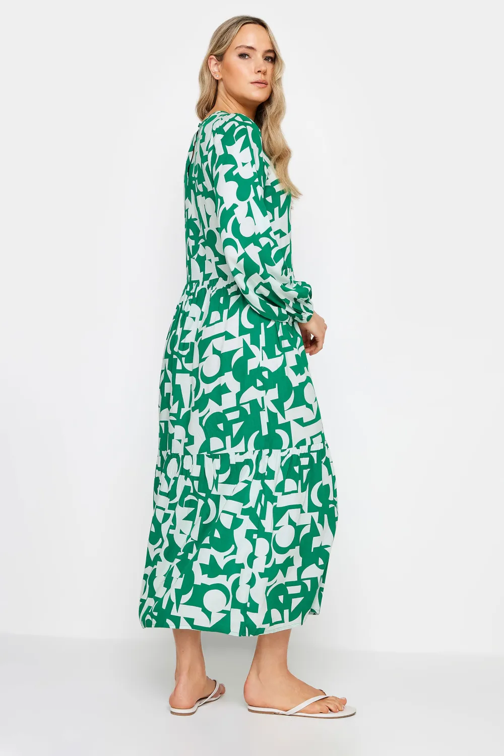 LTS Tall Green Abstract Print Tiered Maxi Dress