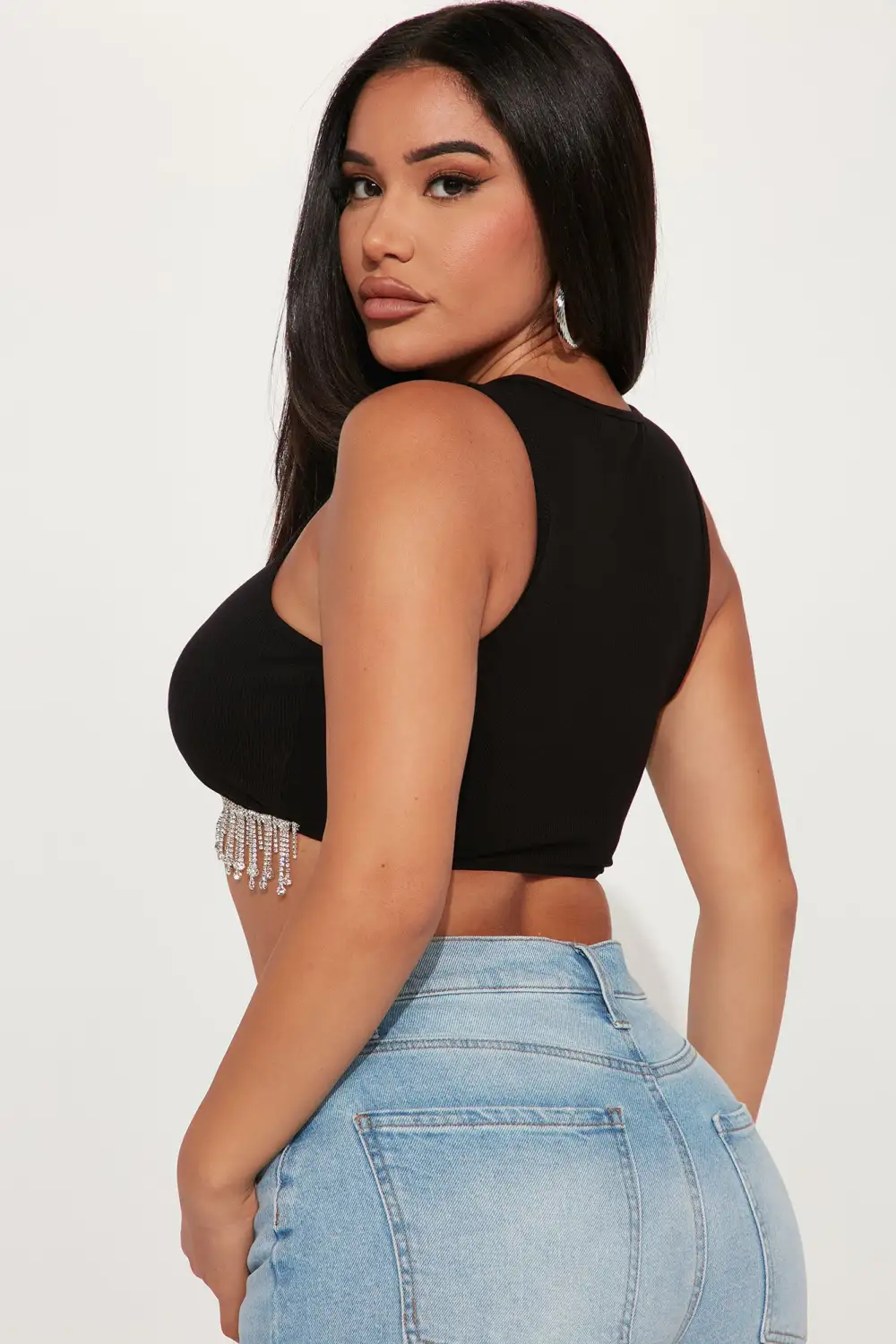 Regina Rhinestone Crop Top - Black