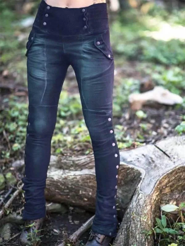 Rivet Split Slim Stretch Pockets Women Leggings