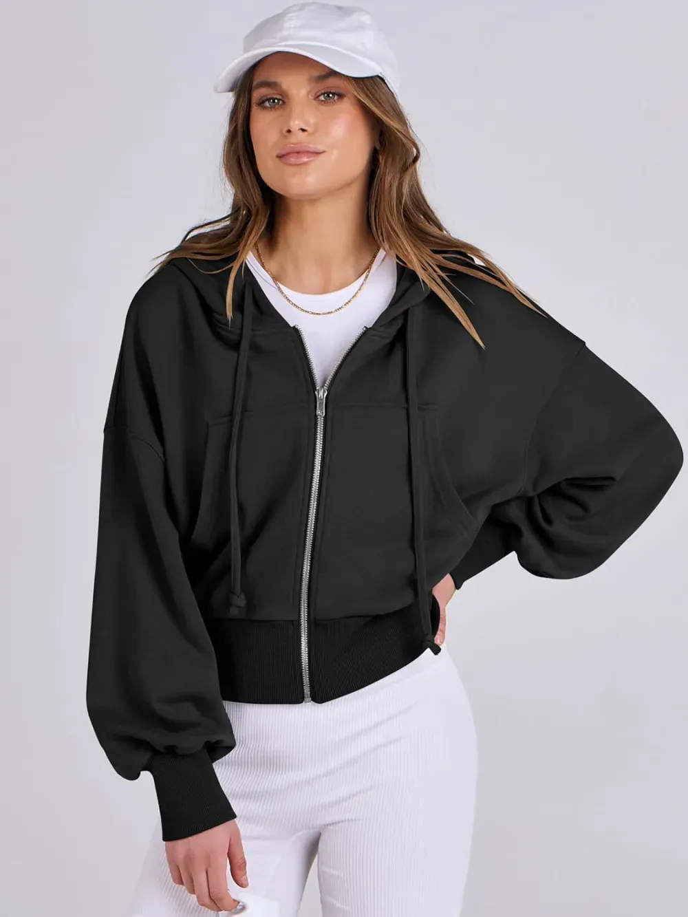 Women's Zip Up Hoodies Cropped Sweatshirts Full Zip Jackets Casual Fashion Fall Outfits Winter Clothes