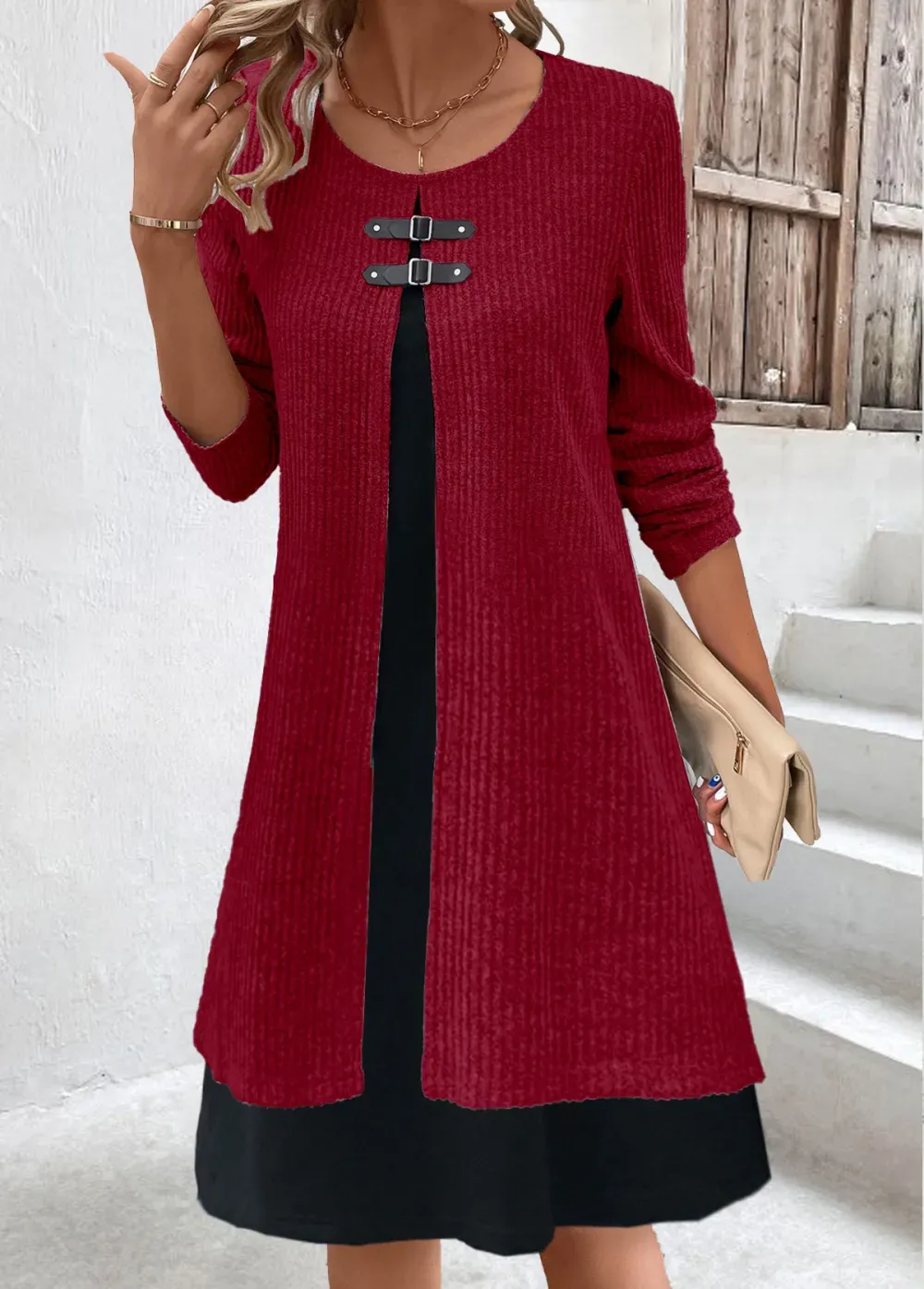 Light Grey Marl Fake 2in1 A Line Dress