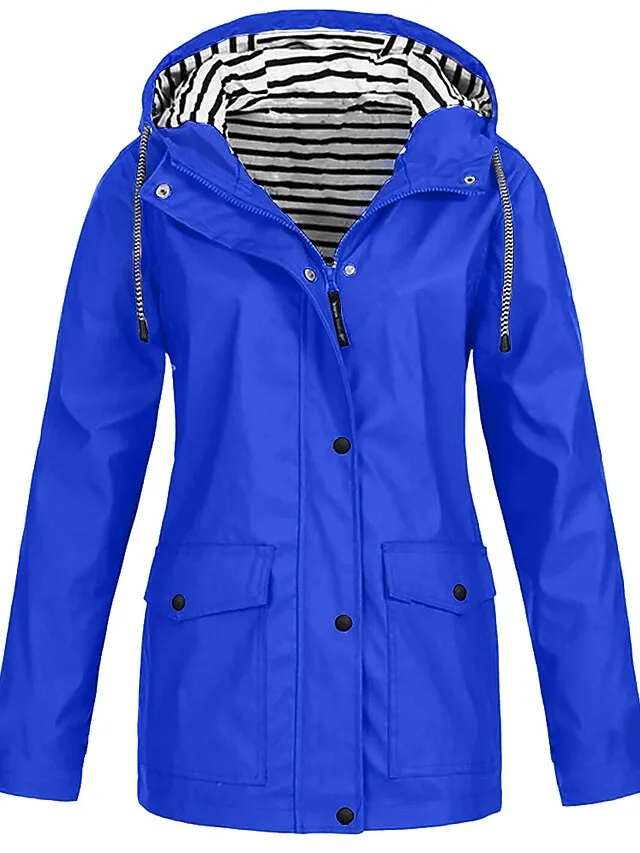 Women's Rain Jacket Fall Waterproof Outdoor Hiking Coat Zipper Windproof Hoodie Jacket Winter  Warm