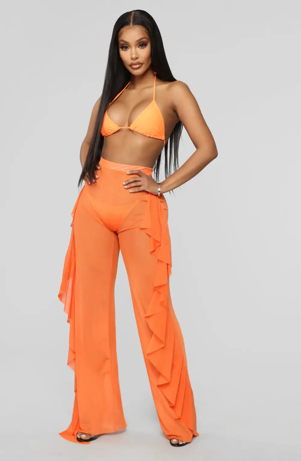 Sunshine See Through Cover Up Pant - Orange