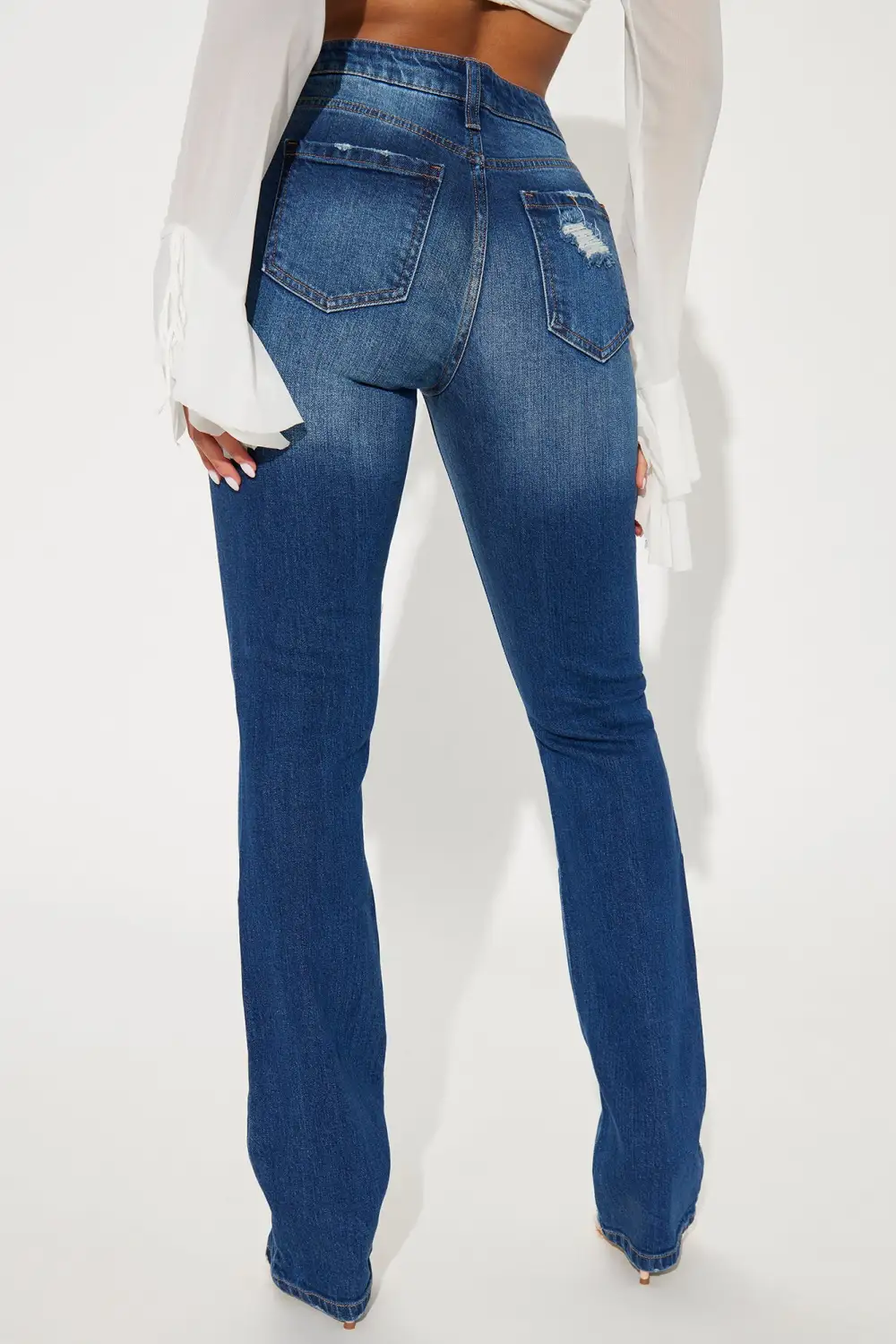 Down To Business Stretch Ripped Bootcut Jeans - Medium Wash