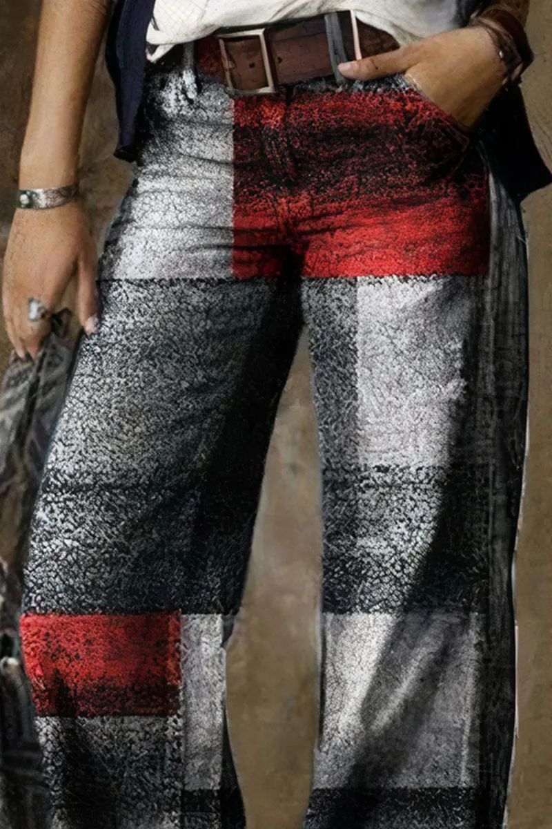 Allover Print Wide Leg Pants Without Belt