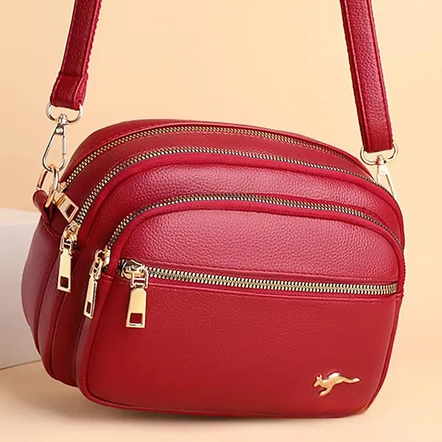 Women's Crossbody Bag Shoulder Bag Dome Bag PU Leather Shopping Daily Zipper Large Capacity Waterproof Lightweight Solid Color Black Red Purple