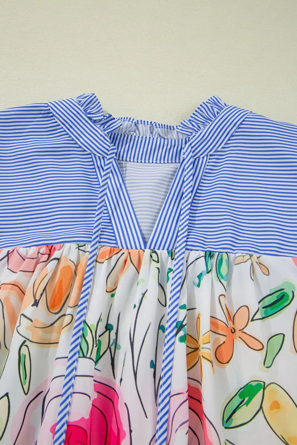 Striped Floral Frilled Blouse