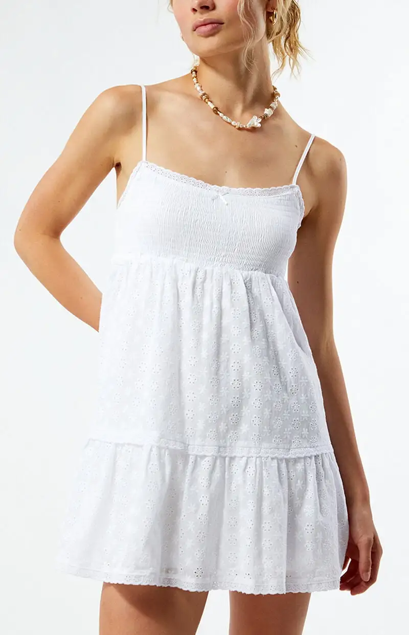 LA Hearts Ruched Bow Tie Babydoll Mini Dress