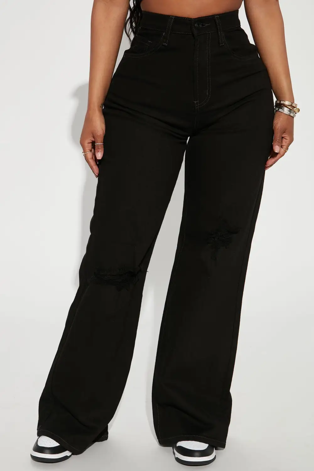 Oh So 90's Ripped Wide Leg Jeans - Black