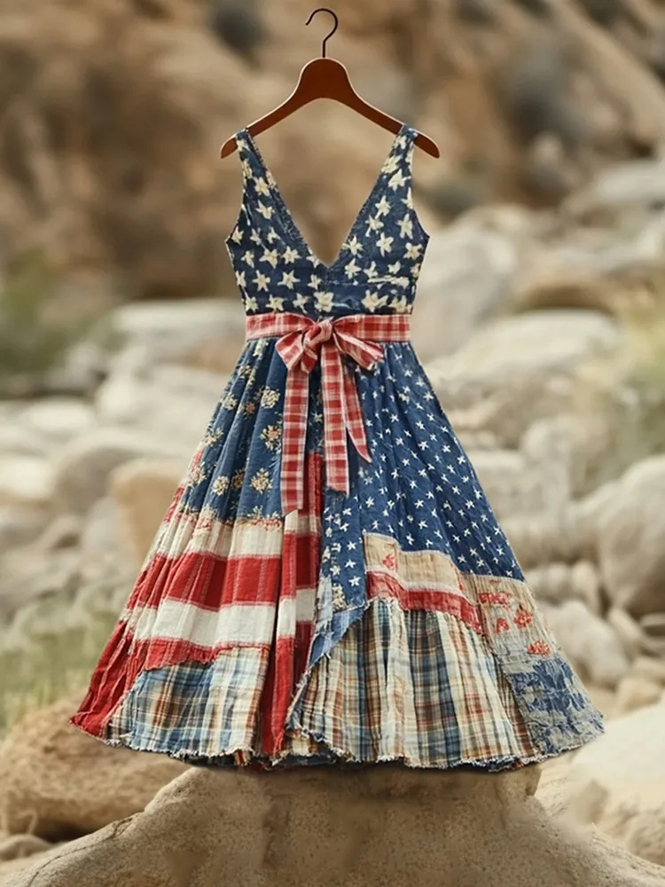 Women's Vintage Independence Day Flag Short Dress