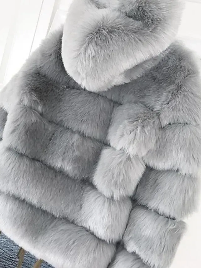 Women's Faux Fur Coat Regular Oversized Coat Sapphire Black Wine Dark Green khaki Party Party Fall Hoodie Regular Fit S M L XL XXL 3XL / Daily