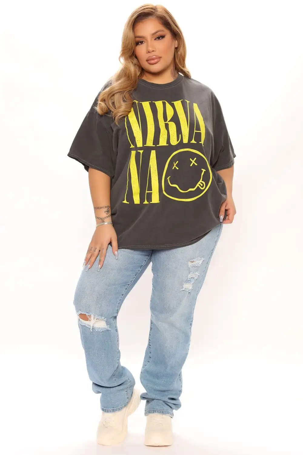 Nirvana Stacked Smiley Tee - Black Wash