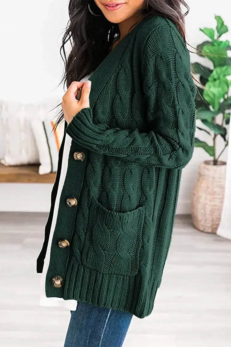 Knitted Solid Color Button Down Chunky Outwear Cardigan