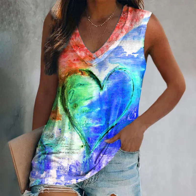 Color gradient love heart print vest designer