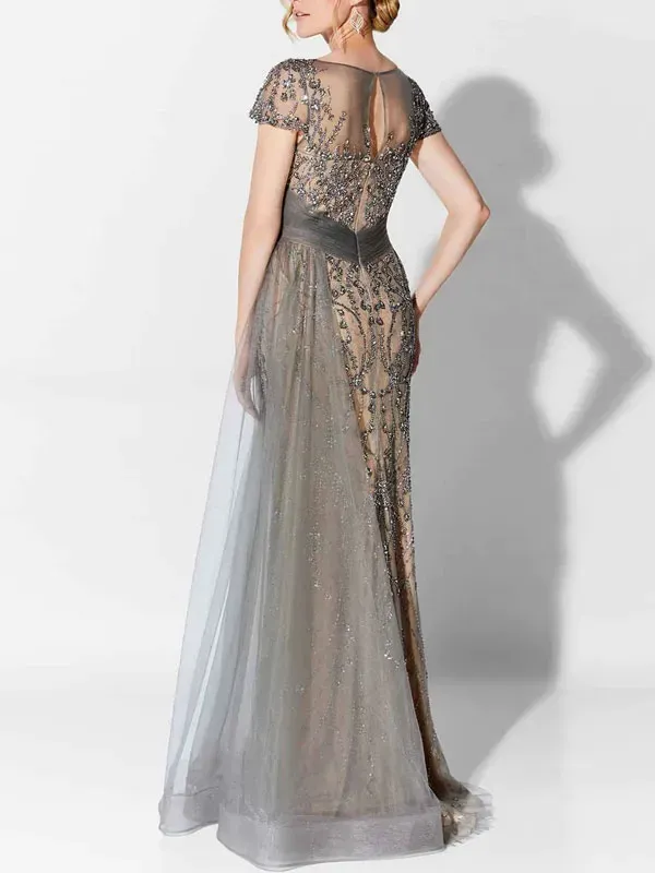 Mesh airy beaded party Mother Of The Bride Dress