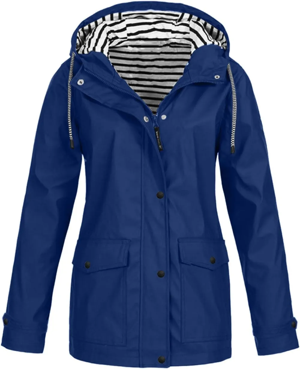 Rain Jackets For Women Waterproof With Hood Lightweight Casual Anorak Travel Hiking Coats with Pockets 720