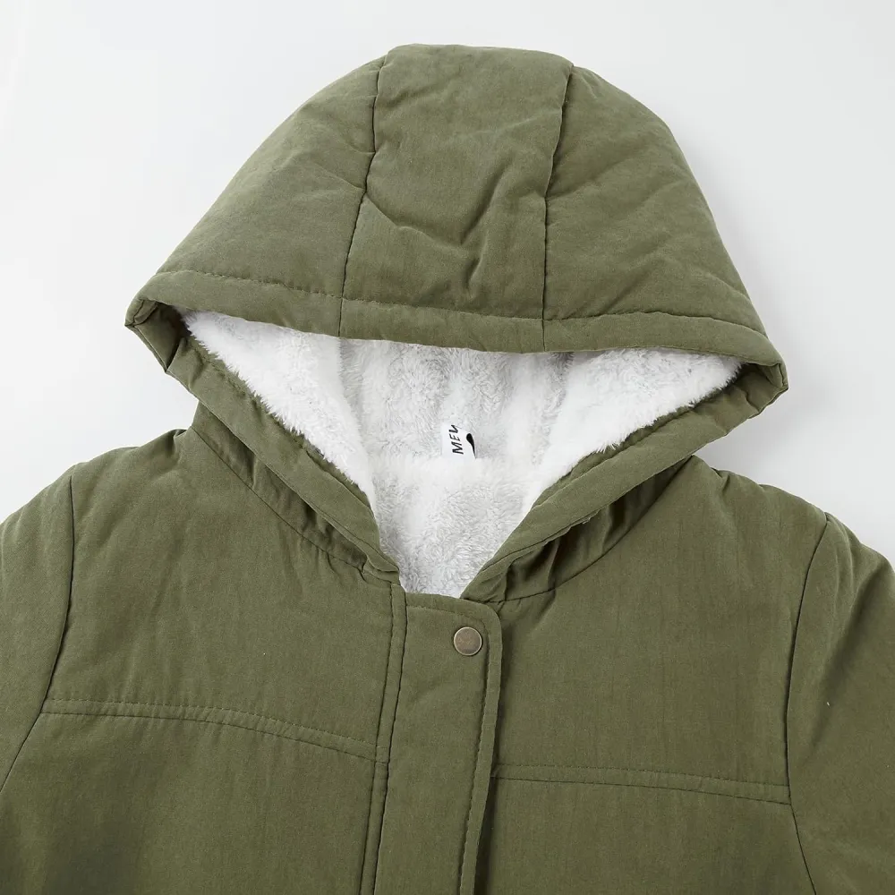 Women's Winter Mid Length Thick Warm Faux Lamb Wool Lined Jacket Coat