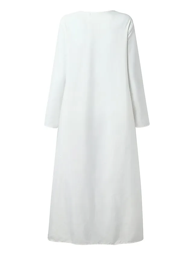 Women's Shift Dress Swing Dress Long Dress Maxi Dress Green Blue Grey White Black Long Sleeve Feather Butterfly Pocket Print Summer Spring V Neck Stylish Casual Dress 2023 S M L XL XXL XXXL 4XL 5XL