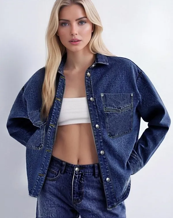Women's Solid Color Button Denim Jacket
