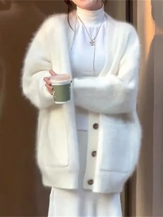 Women Plain Long Sleeve Comfy Casual Buckle Cardigan