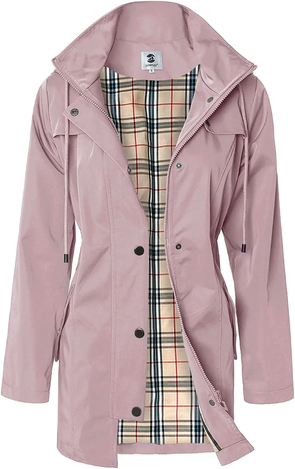 Women's Long Hooded Rain Jacket Outdoor Raincoat Windbreaker