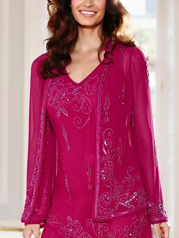 simple sequin chiffon jacket ladies dress