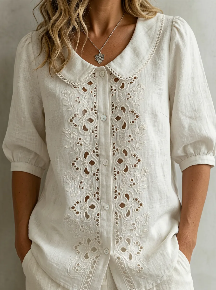 Women's Nashville Floral Eyelet Embroidered Button-Down Shirt