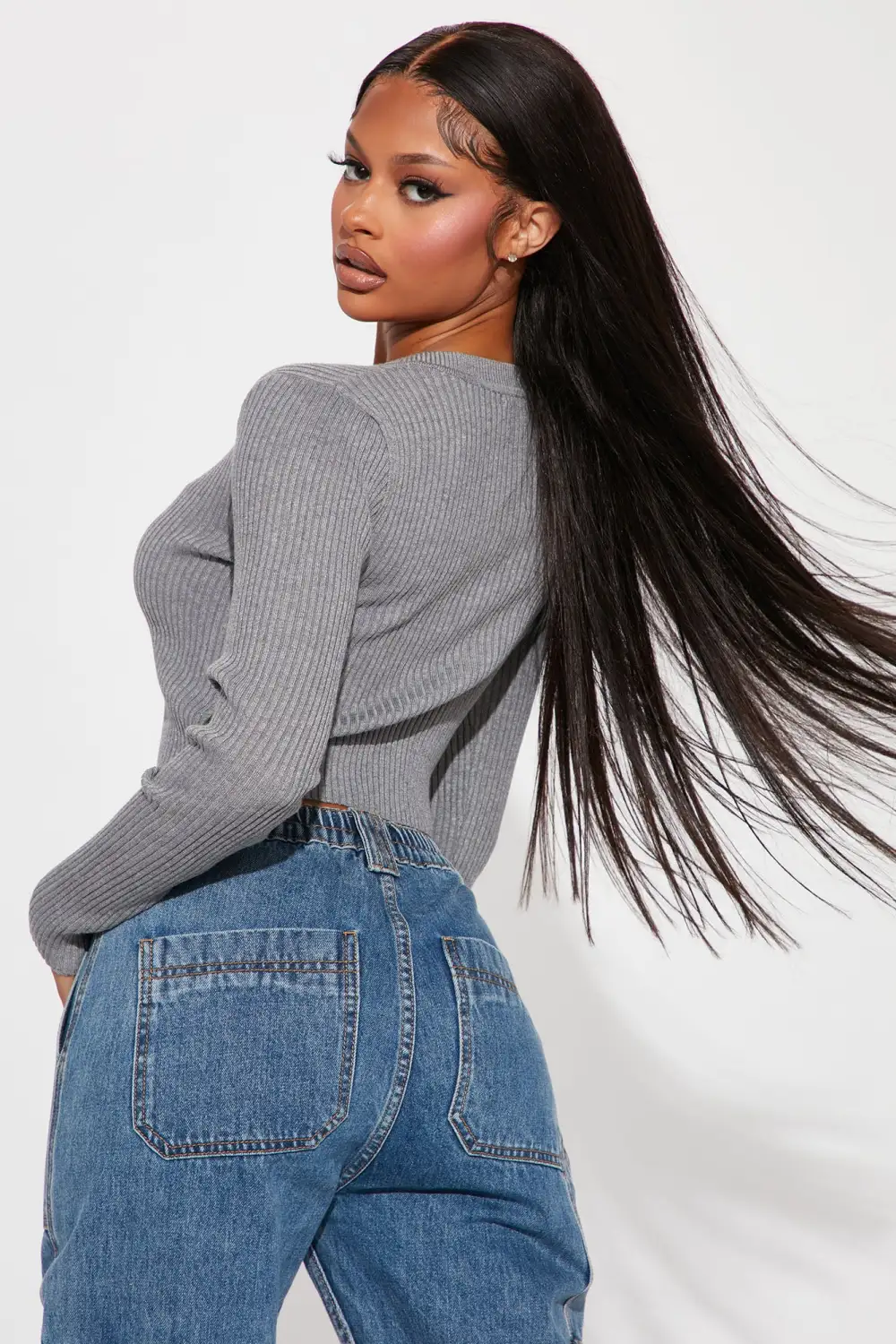 Sheila Ribbed Crop Sweater - Heather Grey