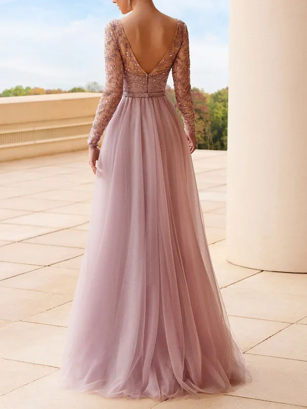 Classic Cocktail Long Mesh Lady's Dress