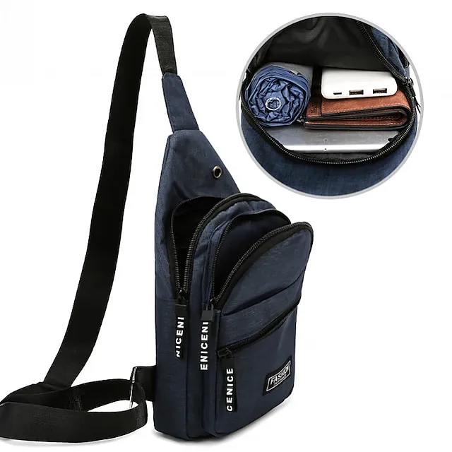 Men's Crossbody Bag Shoulder Bag Chest Bag Oxford Cloth Outdoor Daily Holiday Zipper Large Capacity Lightweight Durable Solid Color Black Blue Grey