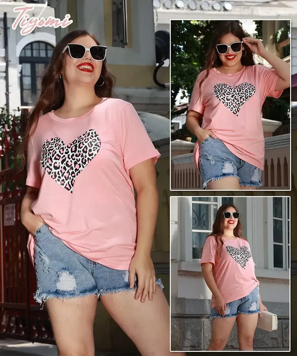 TIYOMI Plus Size T Shirt for Women Short Sleeve Tunic Cross Line Shirts Round Neck Tops Summer Blouse XL-5XL 14-28