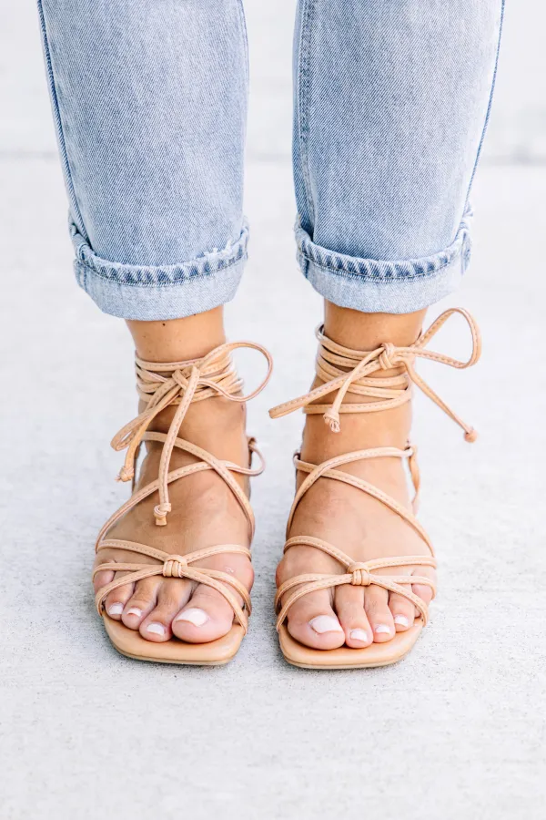 Pay Attention Natural Brown Lace-up Sandals