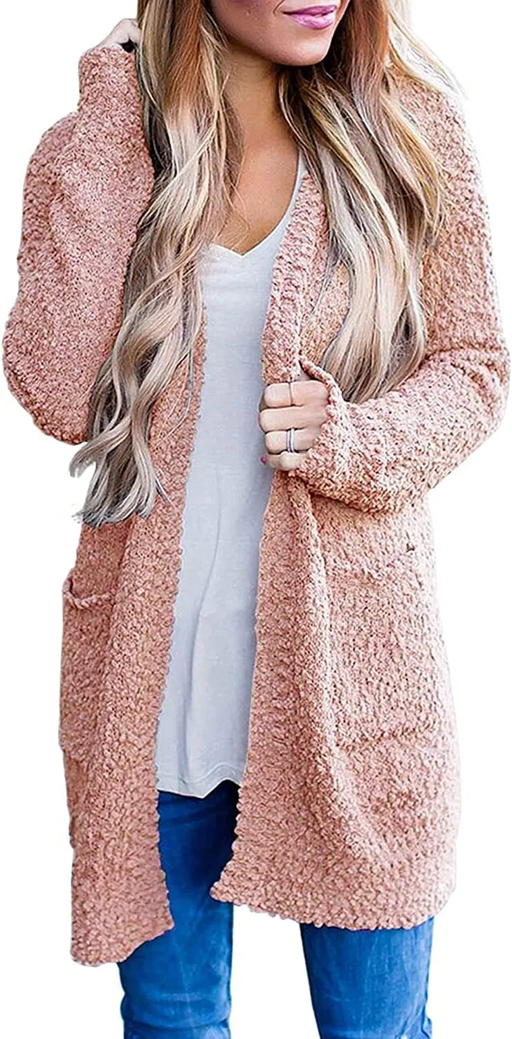 Women's Long Sleeve Soft Chunky Knit Sweater Open Front Cardigans Outwear Coat