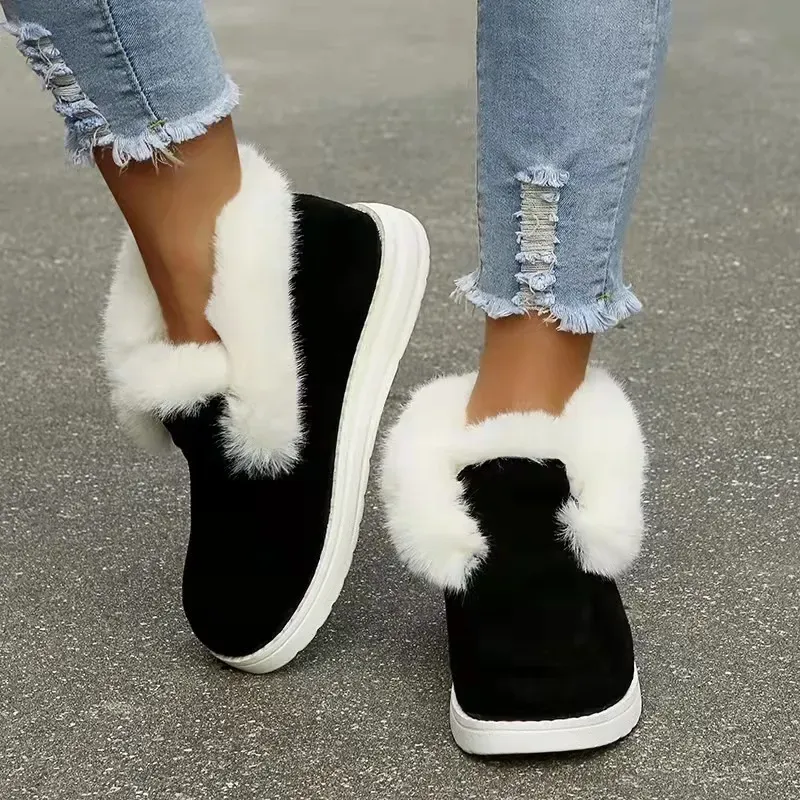 Casual Solid Color Split Joint Warm Furry Boots