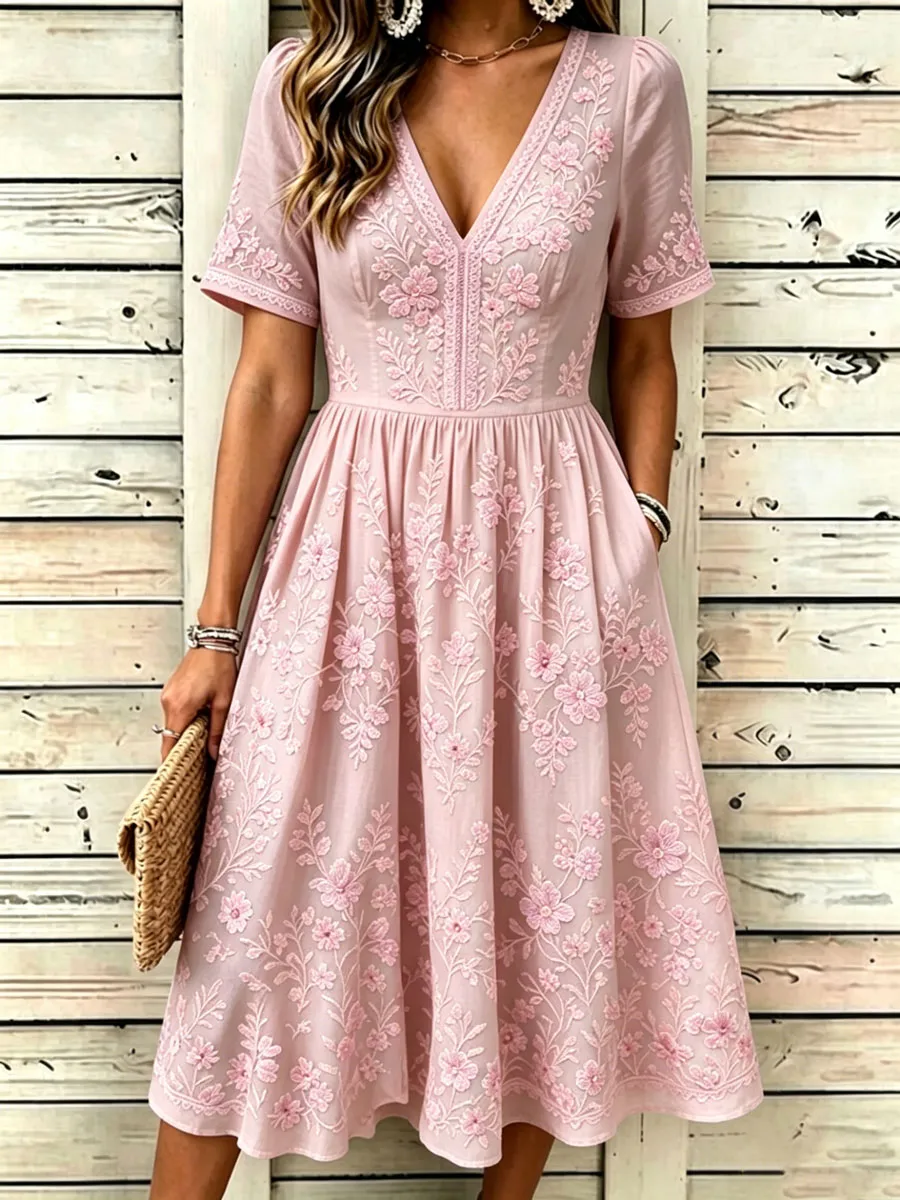 Floral Design Women's Linen Maxi Dress