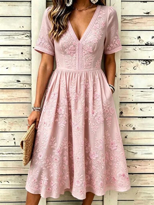Floral Design Women's Linen Maxi Dress