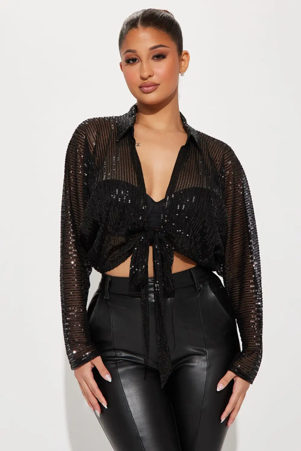 Solita Sequin Blouse Top - Black