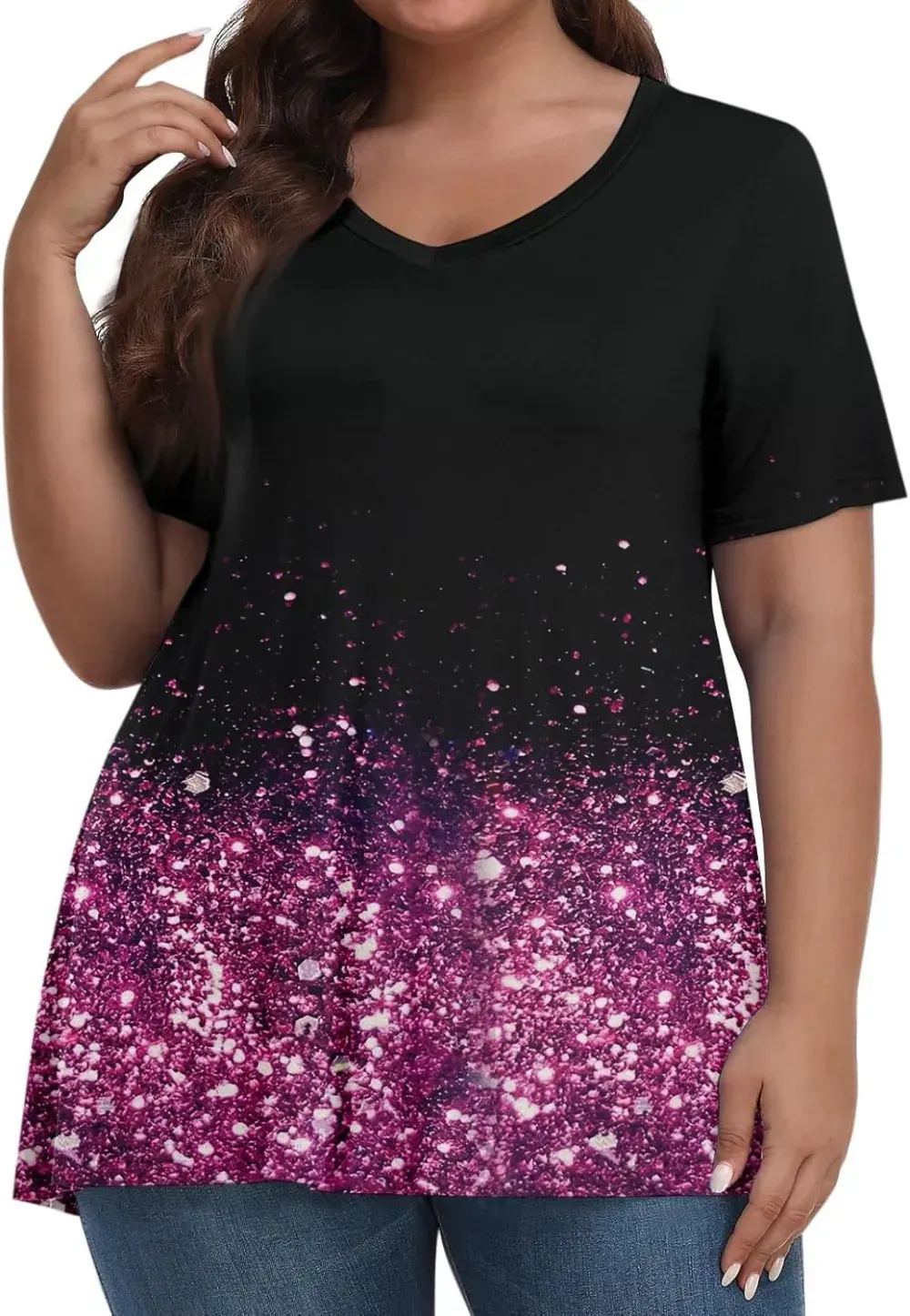 Plus Size Tops for Women Dressy Short Sleeve V Neck Shirts for Women Summer Tops for Women 2024 Floral Print Top