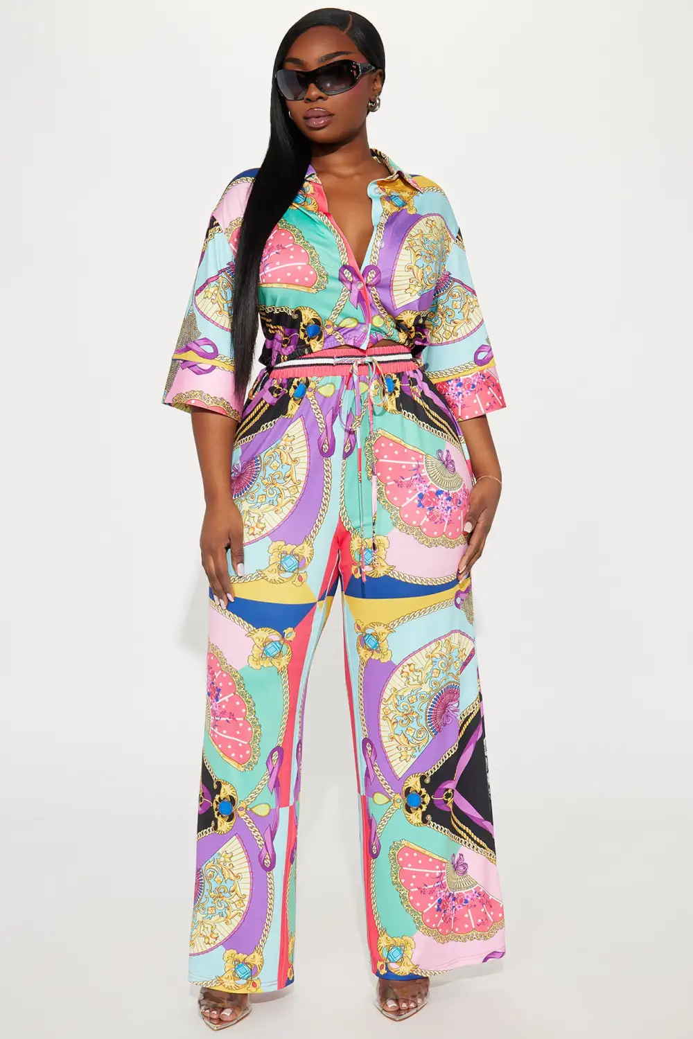 Right On Time Pant Set - Purple/combo