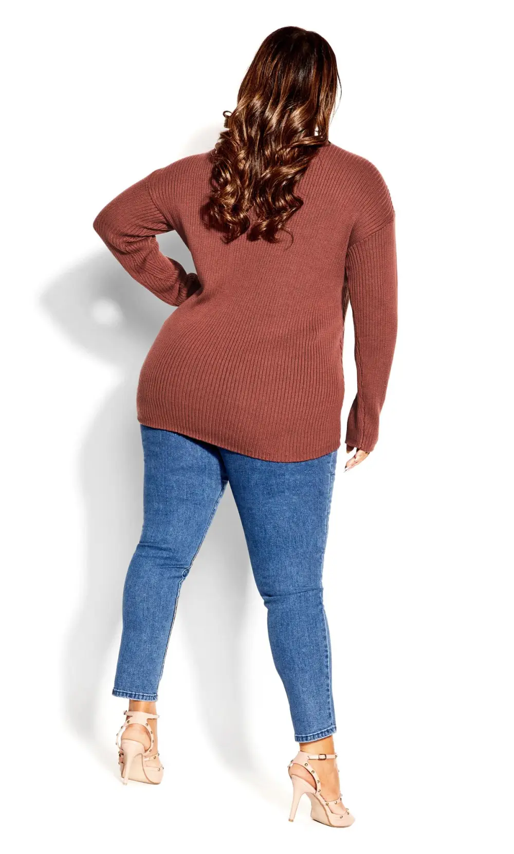 Evans Brown V-Neck Knitted Jumper