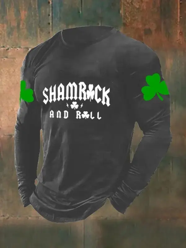 Men's St. Patrick’s Day Shamrock And Roll Print Casual Long Sleeve T-Shirt