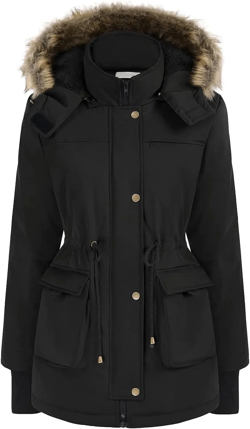 Women's Winter Coats Fleece Parkas Anoraks Hooded Military Jacket Coats M Black
